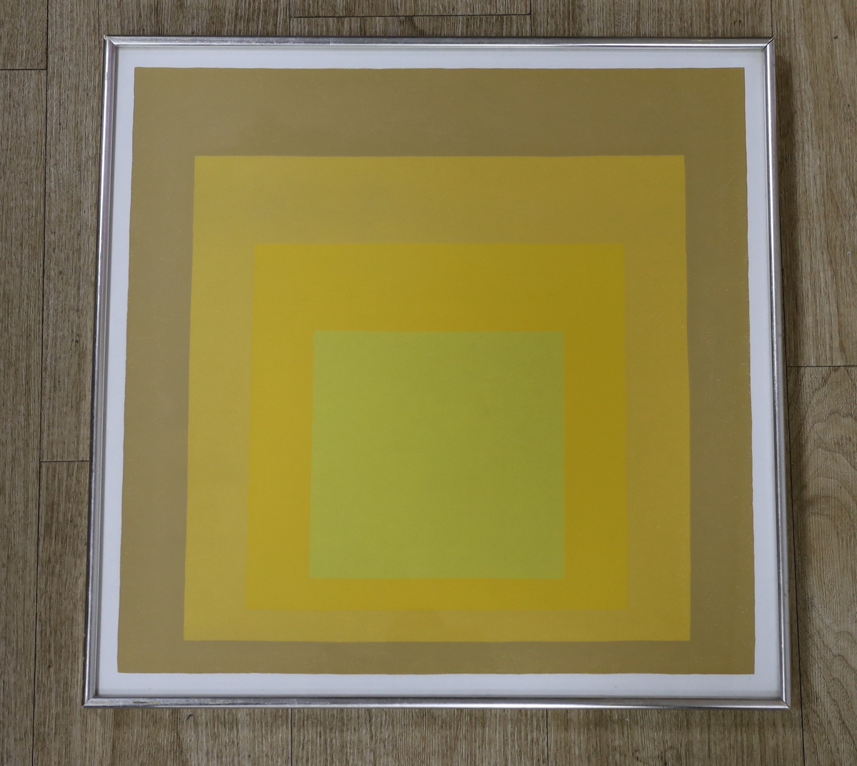 Josef Albers, colour print, 'Departing in Yellow 1964', 46 x 47cm